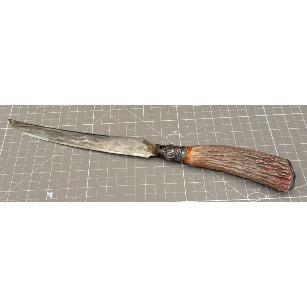 Antique Large Carving Knife Sterling Silver Ferrule Stag 9 1/2